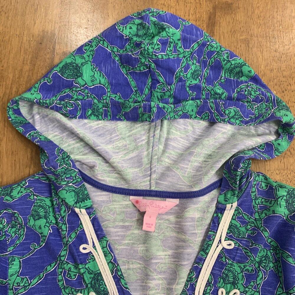 Lilly Pulitzer Hoodie Tunic Women Sz S Noelle Blue Loopy Elephants Artsy… - Picture 5 of 10